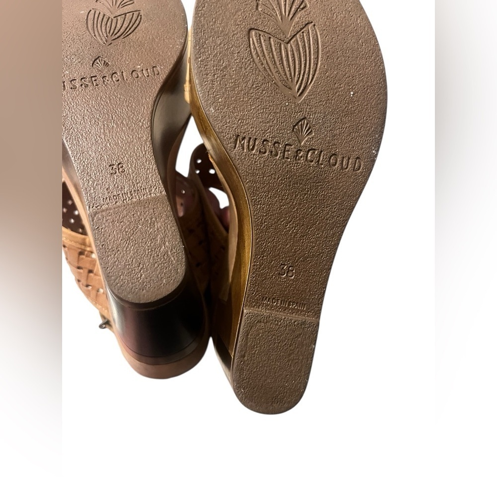 Musse & Cloud Platform Wedge Heel Tan leather Colorblock Sandals Sz 38 US 7/7.5 - Picture 11 of 11